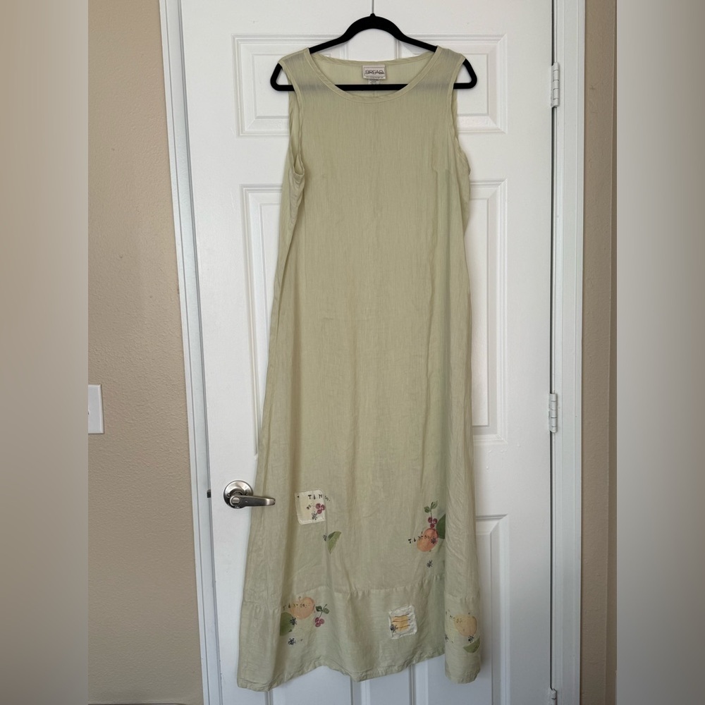 Staley Gretzinger Silk Hemp Maxi Dress Boho Artsy Laganlook Large Hand Painted